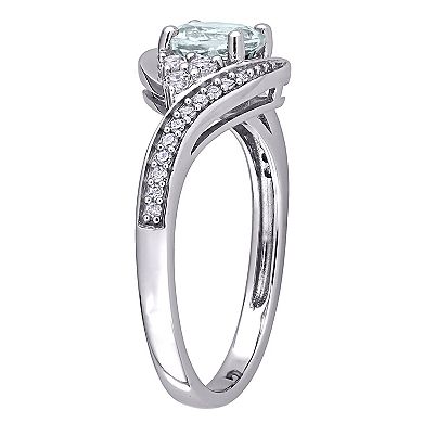 Stella Grace 10K White Gold Aquamarine, White Topaz & 1/10 Carat T.W. Diamond Ring