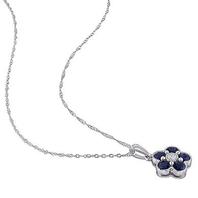 Stella Grace 14K White Gold Sapphire & Diamond Accent Pendant Necklace