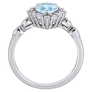 Stella Grace 10K White Gold Blue Topaz, Lab-Created White Sapphire & Diamond Accent Ring