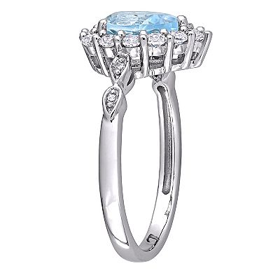 Stella Grace 10K White Gold Blue Topaz, Lab-Created White Sapphire & Diamond Accent Ring