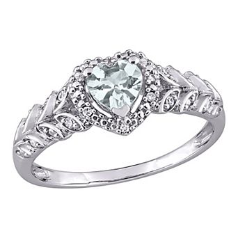 Stella Grace 10K White Gold Aquamarine & Diamond Accent Ring