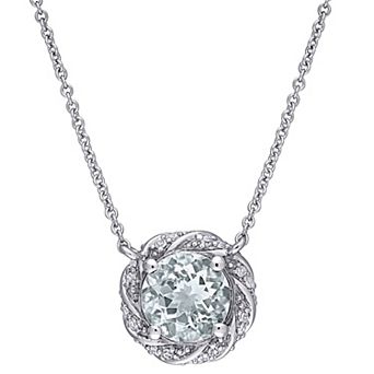 Stella Grace 10K White Gold Aquamarine & 1/8 Carat T.W. Diamond Pendant Necklace