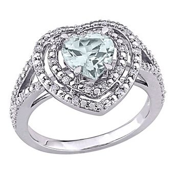 Stella Grace 10K White Gold Aquamarine & 1/5 Carat T.W. Diamond Ring
