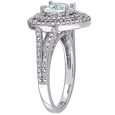 Stella Grace 10K White Gold Aquamarine & 1/5 Carat T.W. Diamond Ring