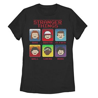 Juniors' Netflix Stranger Things Group Shot 8-Bit Box Up Tee