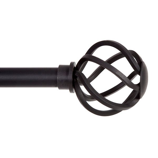 Kenney Cage 48 in. - 86 in. Adjustable Single Curtain Rod 5/8 in. Diameter in Black with Openwork Finials