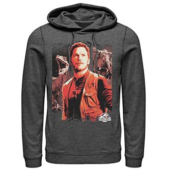 Men's Jurassic World Two Owen and Dinosaurs Red Hue Panel Portrait Hoodie