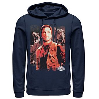 Men's Jurassic World Two Owen and Dinosaurs Red Hue Panel Portrait Hoodie
