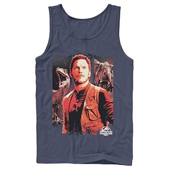 Men's Jurassic World Two Owen and Dinosaurs Red Hue Panel Portrait Tank Top