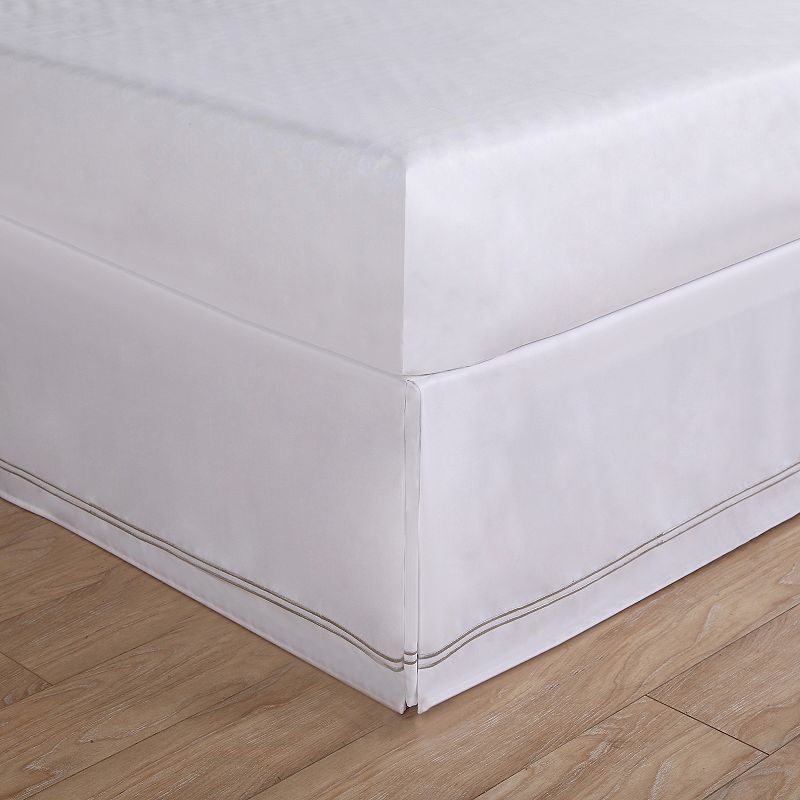 Luxury Hotel Embroidered Baratta Bedskirt, Silver, Twin
