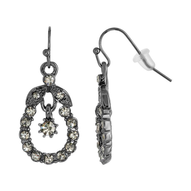 1928 Jet Black Simulated Crystal Caged Drop Earrings, Womens, Grey
