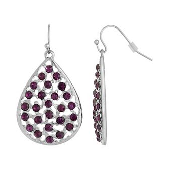 1928 Silver Tone Purple Filigree Teardrop Earrings