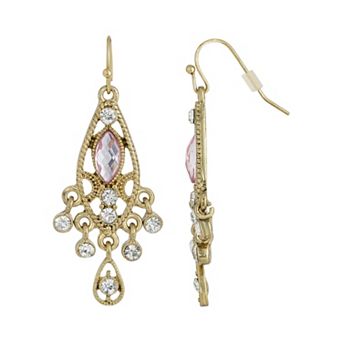 1928 Gold Tone Light Pink Simulated Crystal Faceted Drop Earrings