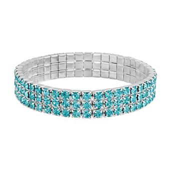 1928 Silver Tone Aqua Simulated Crystal Stretch Bracelet