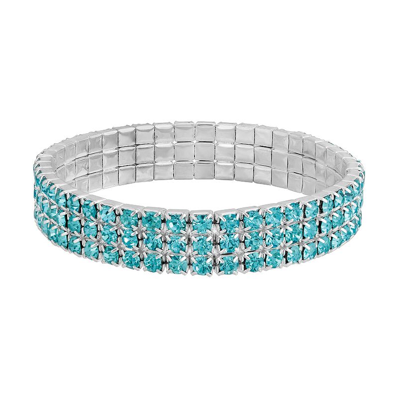 1928 Silver Tone Aqua Simulated Crystal Stretch Bracelet, Womens, Blue