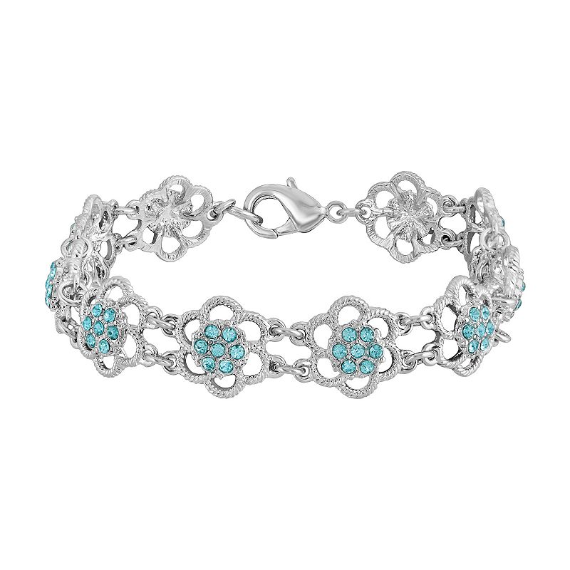1928 Silver-Tone Aqua Flower Link Bracelet, Womens, Blue