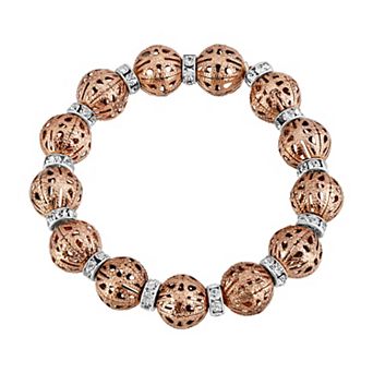 1928 Rose Gold-Tone with Crystal Rondelle Stretch Bracelet