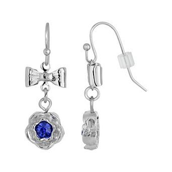 1928 Silver Tone Blue Simulated Crystal Floral Drop Earrings