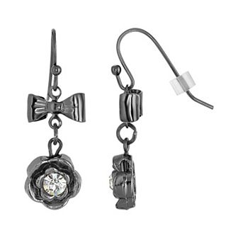 1928 Black Tone Simulated Crystal Floral Drop Earrings