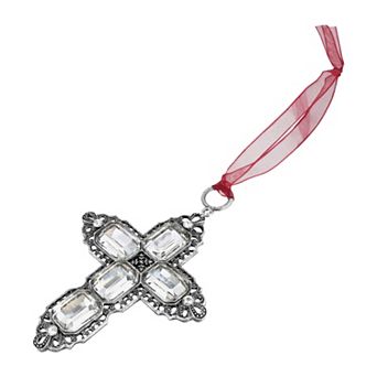 1928 Silver Tone Crystal Cross Ornament