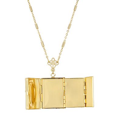 1928 Gold Tone Cross Square 4-Way Locket Necklace
