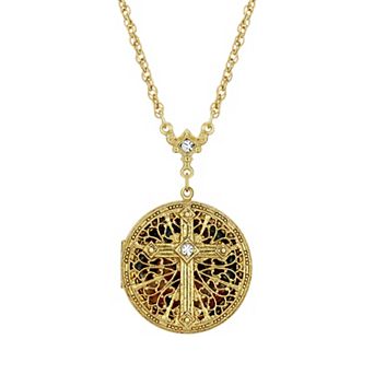 Symbols of Faith Crystal Cross Mary and Child Locket Necklace