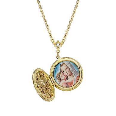 Symbols of Faith Crystal Cross Mary and Child Locket Necklace