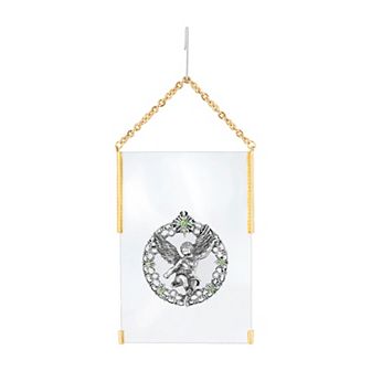 1928 Gold Tone Green Simulated Crystal Angel Hanging Ornament