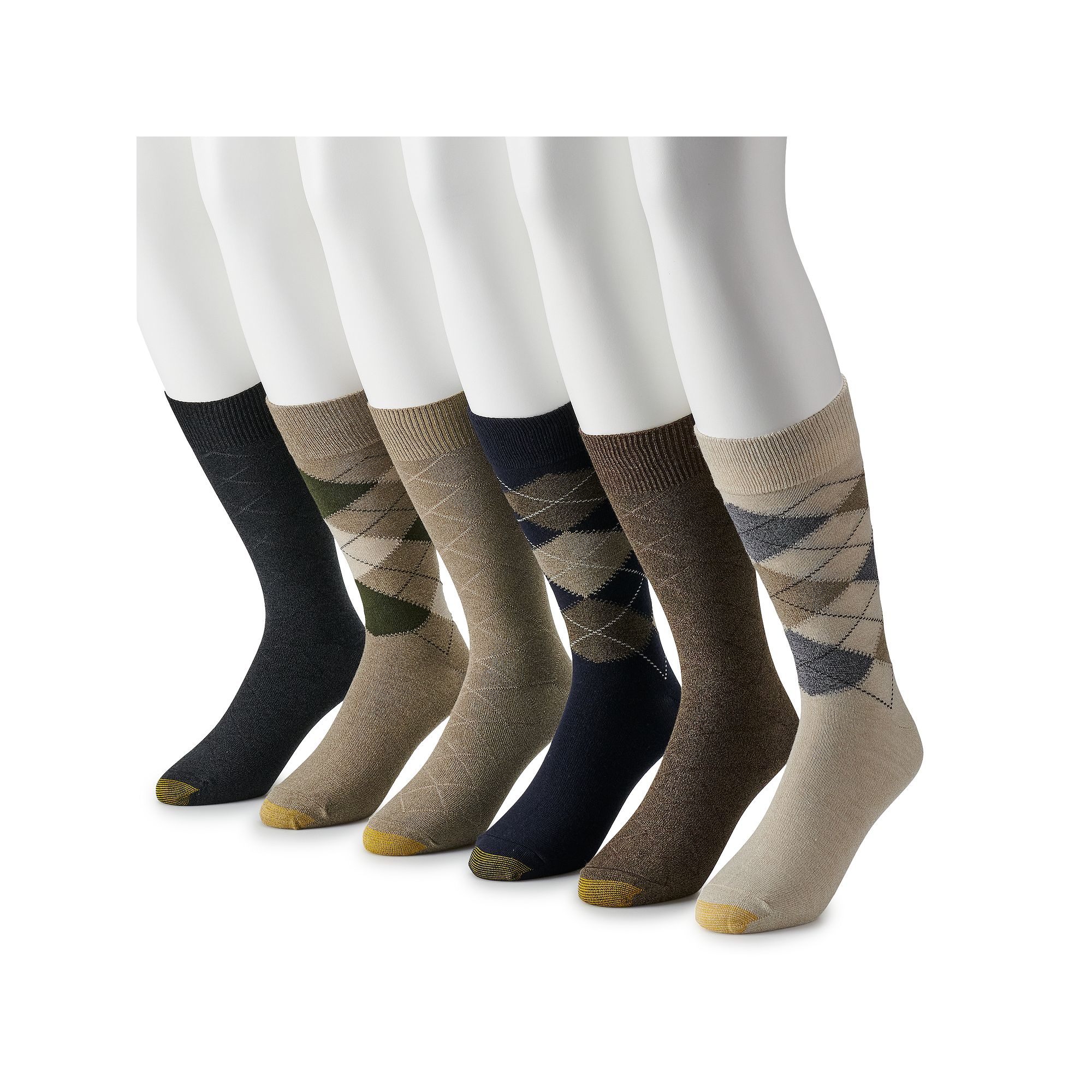 Mens GOLDTOE® 6-pack Cambell Argyle Crew Socks, Size: 6-12, Oatmeal Argyl