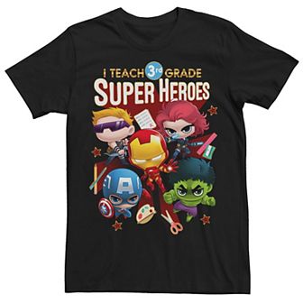 Men's Marvel Group Shot I Teach 3rd Grade Super Heroes Tee
