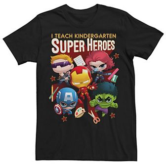 Men's Marvel Group Shot I Teach Kindergarten Super Heroes Tee