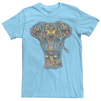 Men's Love Free Live Wild Henna Elephant Fill Tee
