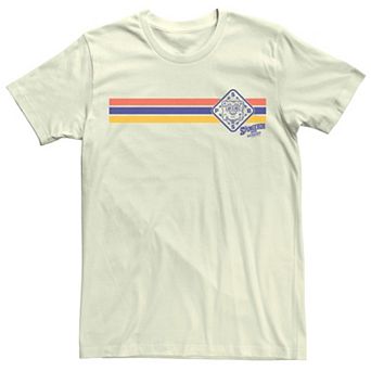 Men's SpongeBob Sponge On The Run Colorful Stripes Badge Tee