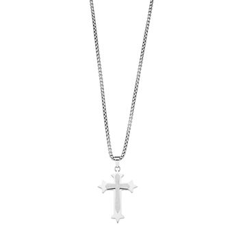 Men's Silver Tone Pointed Cross Necklace