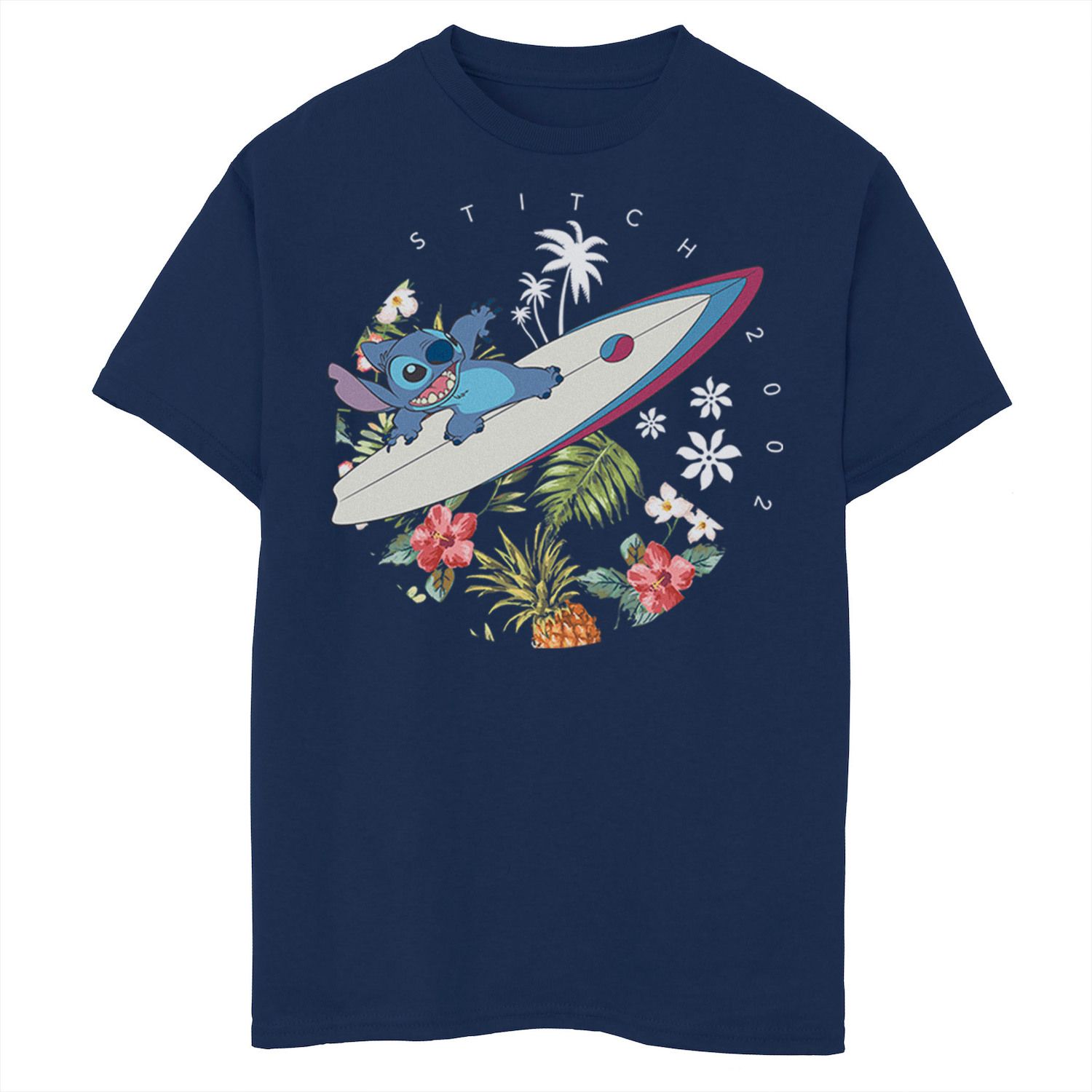 Image for Disney s Lilo & Stitch Boys 8-20 Surfing Tropical Circle Portrait Graphic Tee at Kohl's.