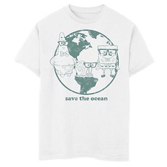 Boys 8-20 SpongeBob SquarePants Group Save The Ocean Earth Day Text Graphic Tee