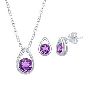 Argento Bella Sterling Silver Gemstone Teardrop Pendant & Stud Earring Set