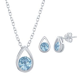 Argento Bella Sterling Silver Gemstone Teardrop Pendant & Stud Earring Set