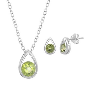 Argento Bella Sterling Silver Gemstone Teardrop Pendant & Stud Earring Set