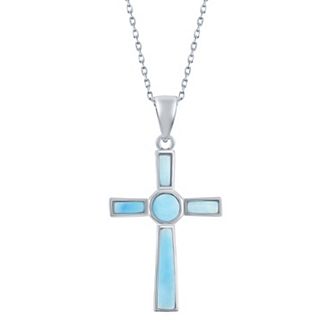 Sterling Silver Larimar Cross Pendant Necklace