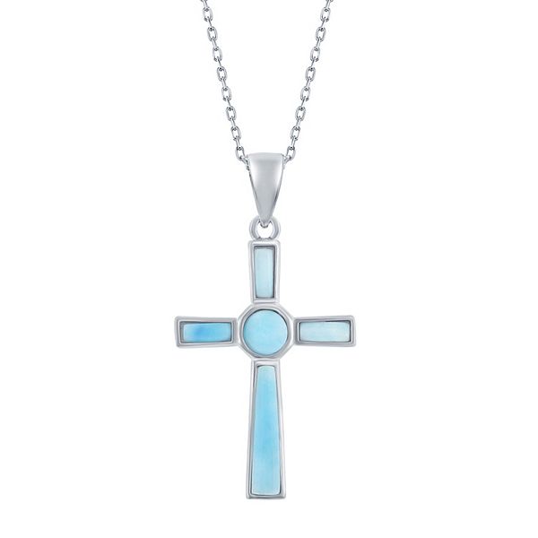 Sterling Silver Larimar Cross Pendant Necklace