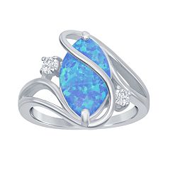 Blue Simulated Opal Upside Down Heart Ring Sterling Silver Size 10, Women's