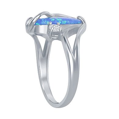Sterling Silver Lab-Created Blue Opal Oval Twist Ring