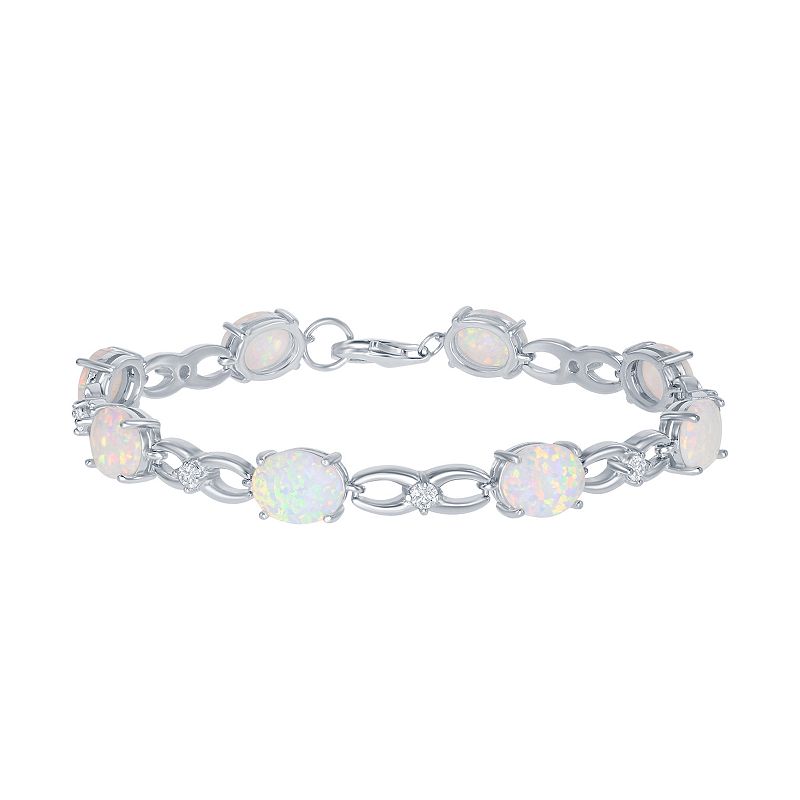 Sterling Silver Lab-Created White Opal & Cubic Zirconia Infinity Link Brac