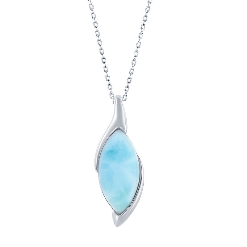 Sterling Silver Larimar Marquise Pendant Necklace, Womens, Size: 18, Bl