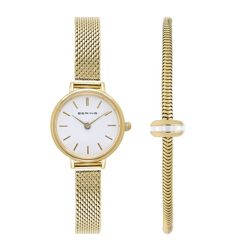 BERING Womens Gold-Tone Watch, Bracelet & Charm Set - 11022-334-1-GWP190, 