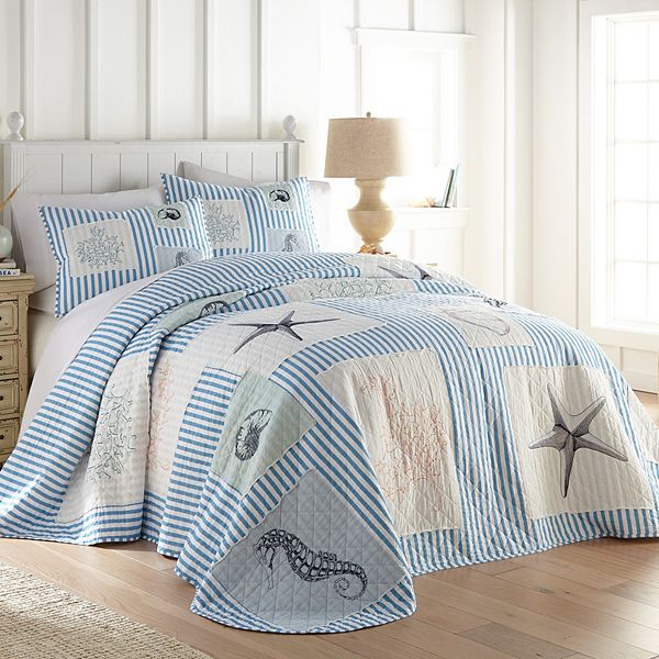 Beach Haven Seersucker Sealife Bedspread or Sham