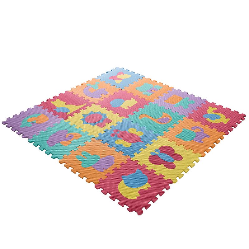 Hey! Play! Interlocking Foam Tile Play Mat with Animals, Multicolor