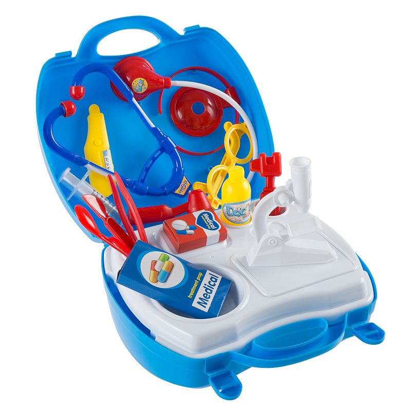 Hey! Play! 15-Piece Pretend Doctor Toy with Carrying Case, Blue