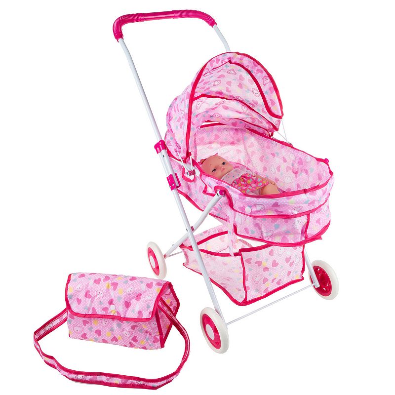 Hey! Play! Deluxe Toy Pram for 18-Inch Baby Dolls, Pink